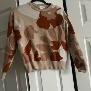 Cynthia Rowley Cream and Brown Crew Neck Sweater